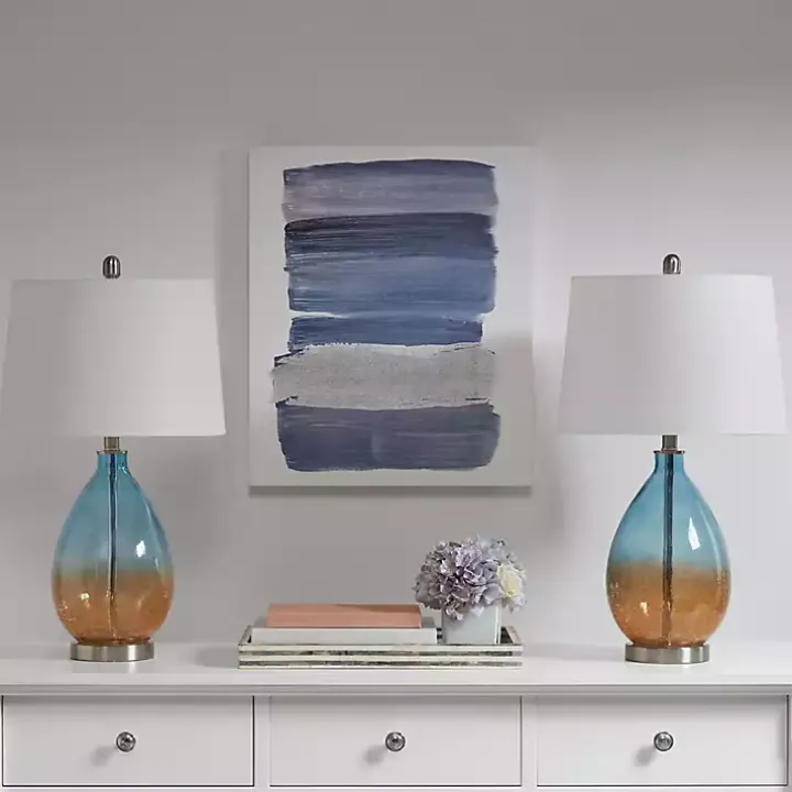 Blue and Amber Glass Table Lamps, Set of 2