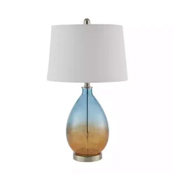 Blue and Amber Glass Table Lamps, Set of 2