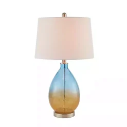 Blue and Amber Glass Table Lamps, Set of 2