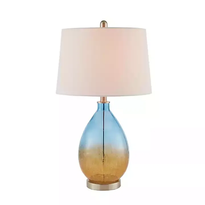 Blue and Amber Glass Table Lamps, Set of 2