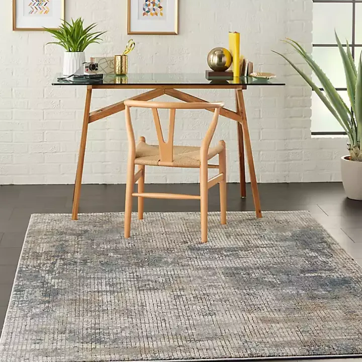 Blue and Beige Tally Textured Area Rug, 5x7