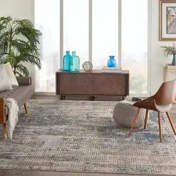 Blue and Beige Tally Textured Area Rug, 7x9