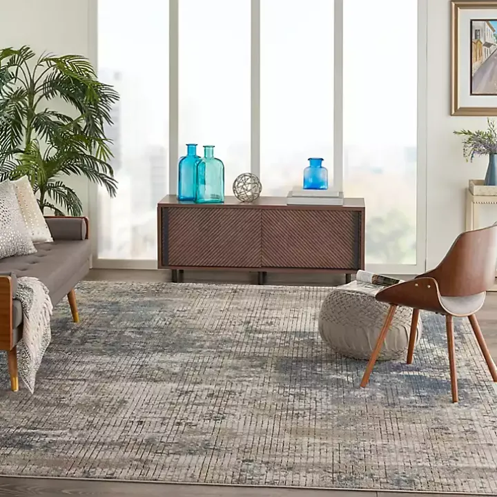 Blue and Beige Tally Textured Area Rug, 7x9