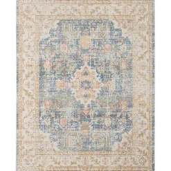 Blue and Beige Vintage Border Area Rug, 2x3