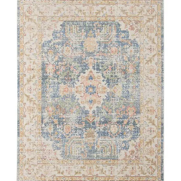 Blue and Beige Vintage Border Area Rug, 2x3
