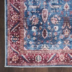 Blue and Brick Floral Washable Area Rug, 5x7