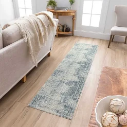 Blue and Cream Blackwell Runner, 2x8