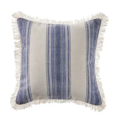 Blue and Cream Striped Accent Pillow
