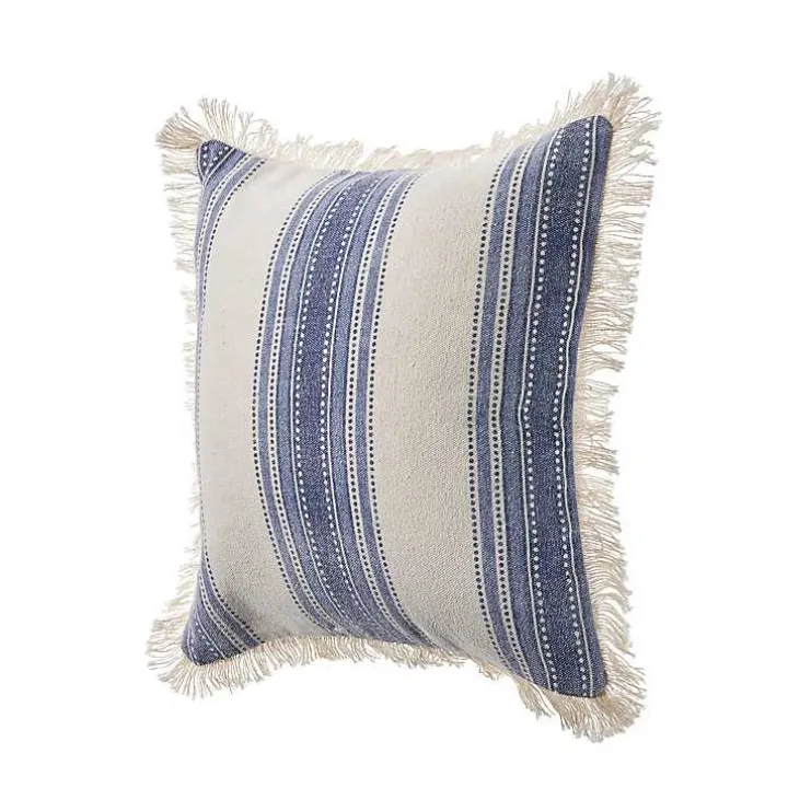Blue and Cream Striped Accent Pillow