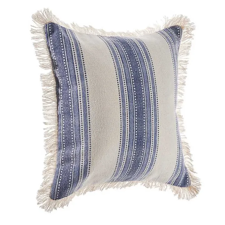 Blue and Cream Striped Accent Pillow