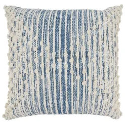Blue and Cream Striped Diamond Pillow Cover
