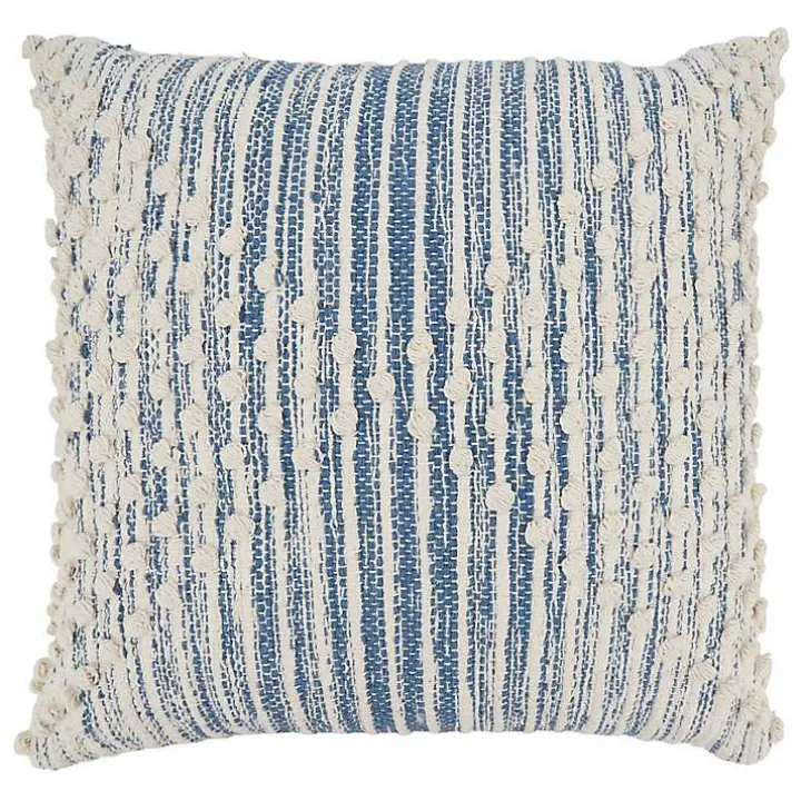Blue and Cream Striped Diamond Pillow Cover