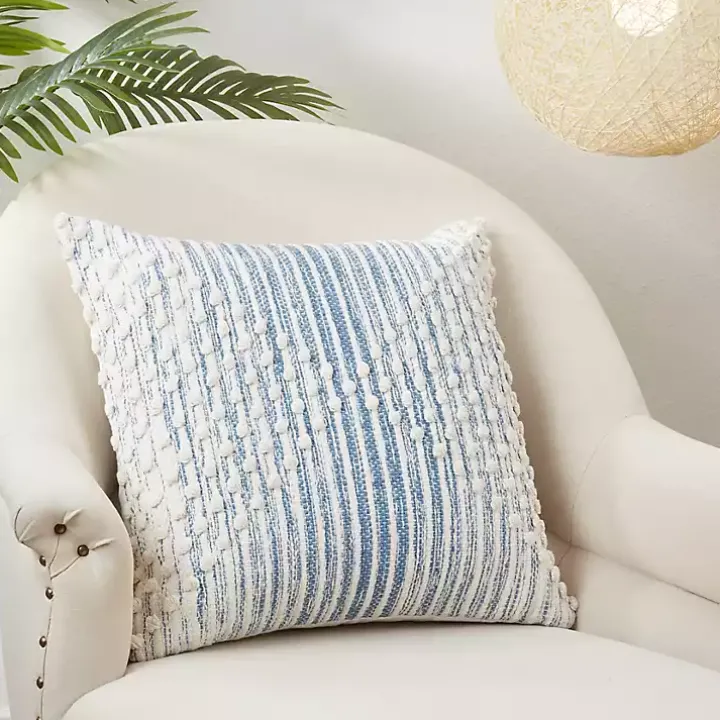 Blue and Cream Striped Diamond Pillow Cover