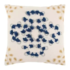 Blue and Gold Floral Fringe Pillow