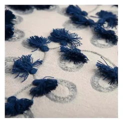 Blue and Gold Floral Fringe Pillow