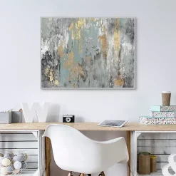 Blue and Gold Ikat Framed Canvas Art Print