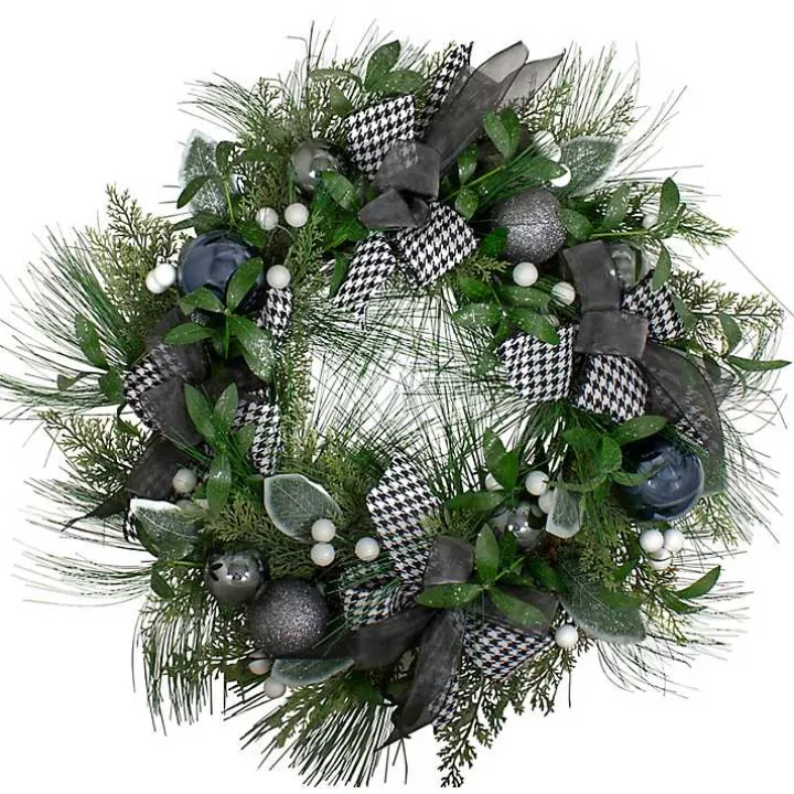 Blue and Gray Bow Wreath