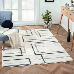 Blue and Gray Contemporary Geo Area Rug, 7x9
