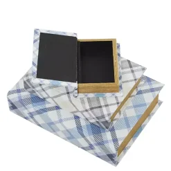 Blue and Gray Plaid Book Boxes, Set of 3