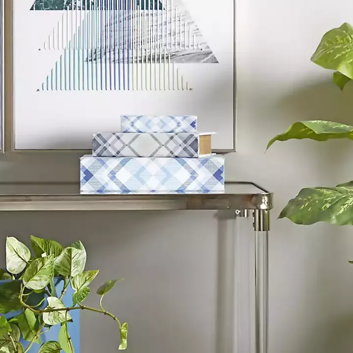 Blue and Gray Plaid Book Boxes, Set of 3
