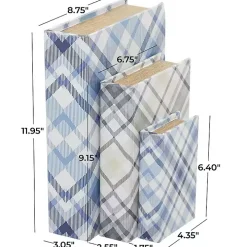 Blue and Gray Plaid Book Boxes, Set of 3