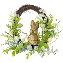 Blue and Green Easter Eggs and Bunny Half Wreath