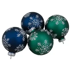 Blue and Green Snowflake Ornaments, Set of 4