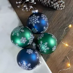 Blue and Green Snowflake Ornaments, Set of 4