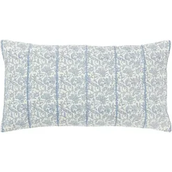 Blue and Ivory Floral Print Lumbar Pillow