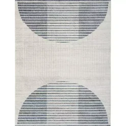 Blue and Ivory Half Moon Washable Area Rug, 5x7