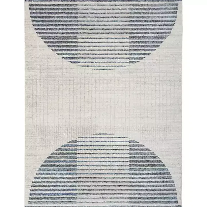 Blue and Ivory Half Moon Washable Area Rug, 5x7
