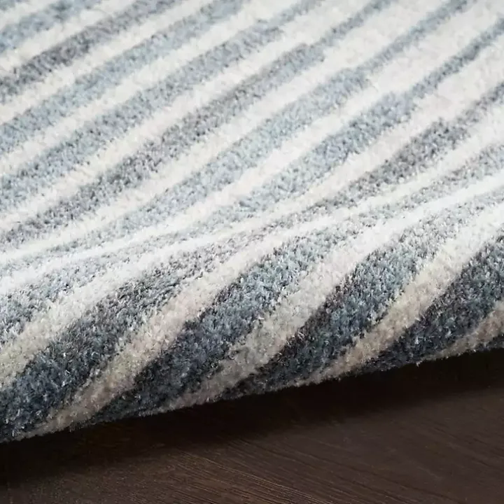 Blue and Ivory Half Moon Washable Area Rug, 5x7