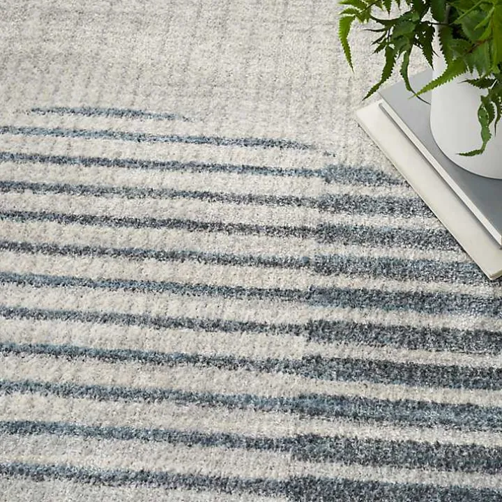 Blue and Ivory Half Moon Washable Area Rug, 5x7