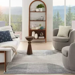 Blue and Ivory Half Moon Washable Area Rug, 5x7