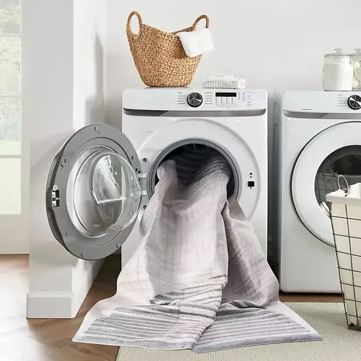 Blue and Ivory Half Moon Washable Area Rug, 5x7