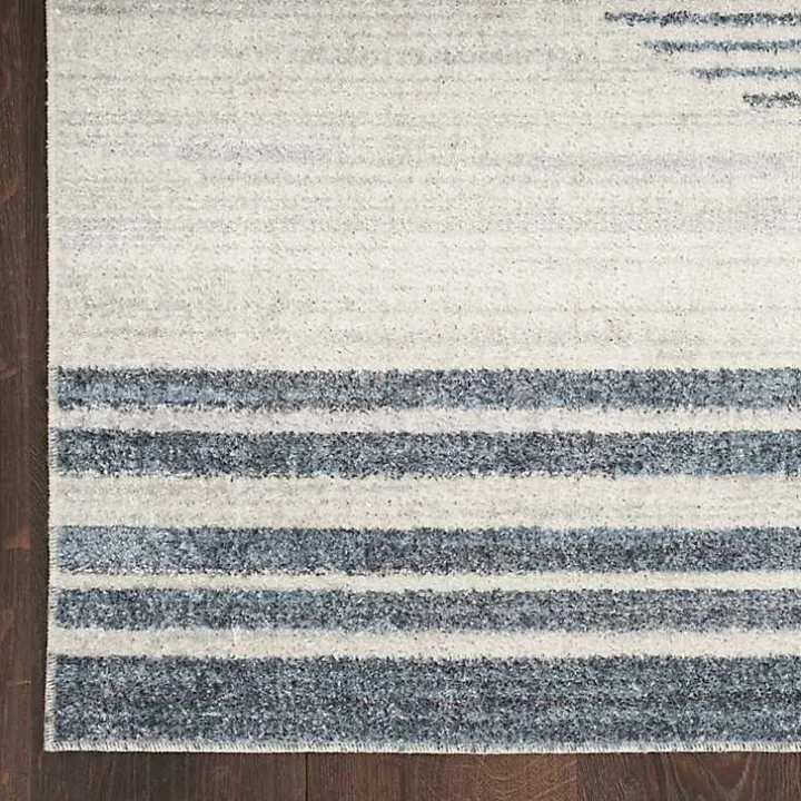 Blue and Ivory Linear Orb Washable Area Rug, 5x7