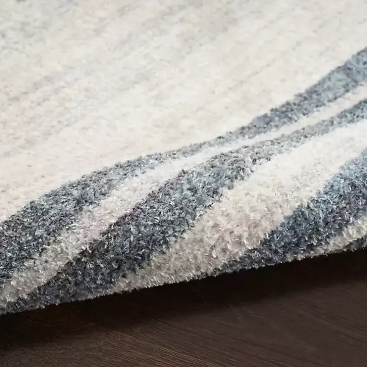 Blue and Ivory Linear Orb Washable Area Rug, 5x7