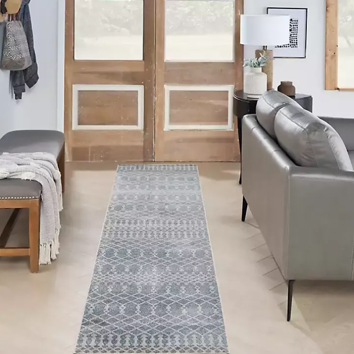 Blue and Ivory Moroccan Trellis Runner