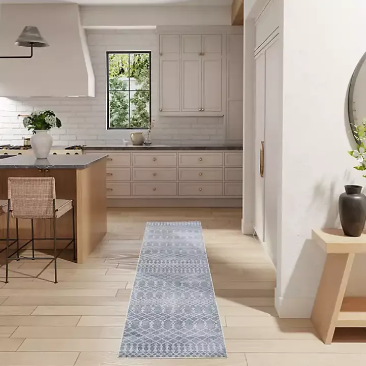 Blue and Ivory Moroccan Trellis Runner