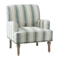 Blue and Ivory Striped Accent Chair