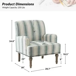 Blue and Ivory Striped Accent Chair