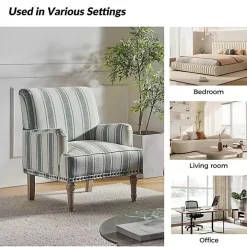 Blue and Ivory Striped Accent Chair