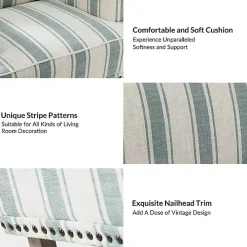 Blue and Ivory Striped Accent Chair