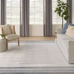 Blue and Ivory Striped Moon Area Rug, 9x12