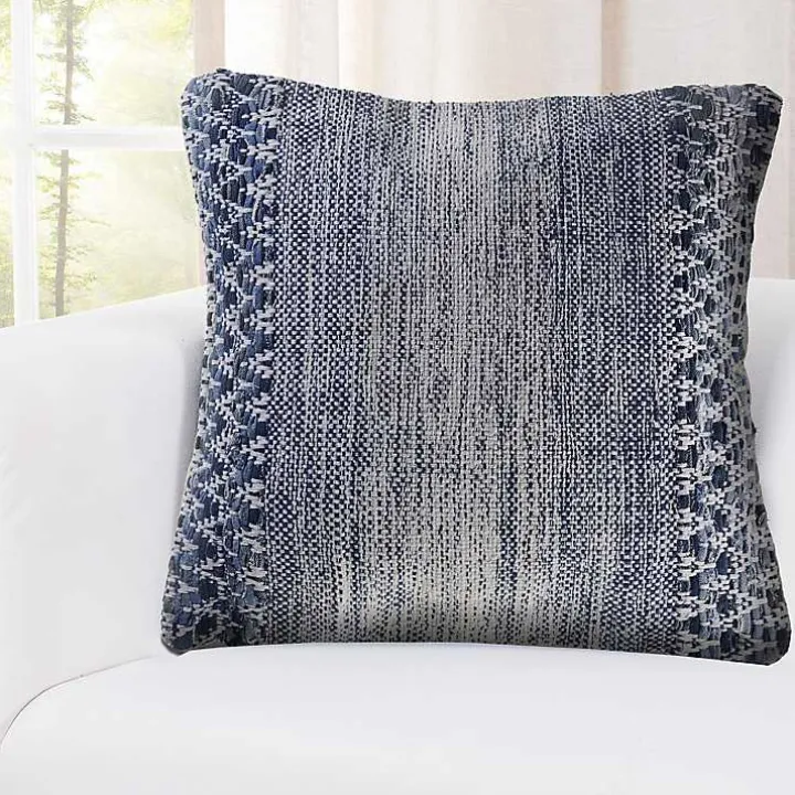 Blue and Ivory Textured Wavy Accent Pillow