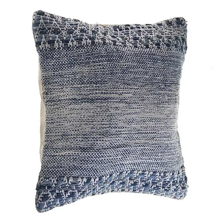 Blue and Ivory Textured Wavy Accent Pillow