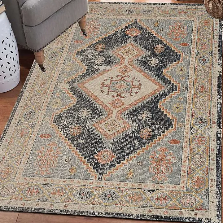 Blue and Ivory Traditional Motif Area Rug, 5x7