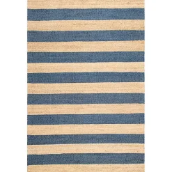 Blue and Natural Stripe Area Rug, 5x8