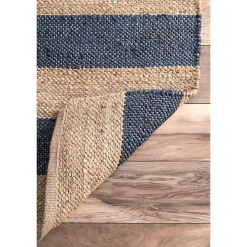 Blue and Natural Stripe Area Rug, 5x8