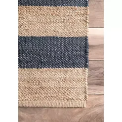 Blue and Natural Stripe Area Rug, 5x8